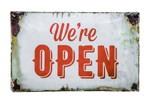 Vintage Store Open Sign Isolated Vintage Rusty White Metal We re Open Sign Copyright: xZoonar.com/MrxDoomitsx 8871445